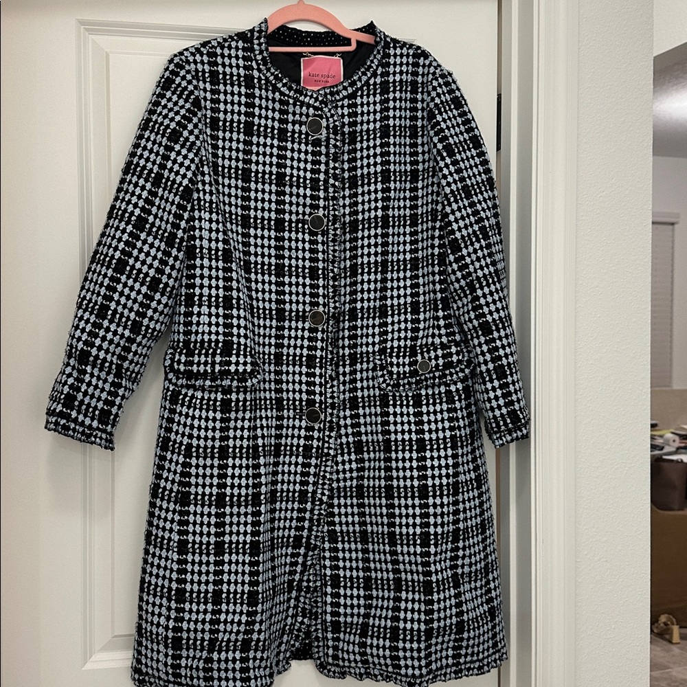 Kate Spade light blue and navy sparkly coat
